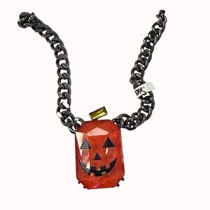 Betsey Johnson Jack-O-Lantern Necklace With Pumpkin Charm & Mixed Metal Chain